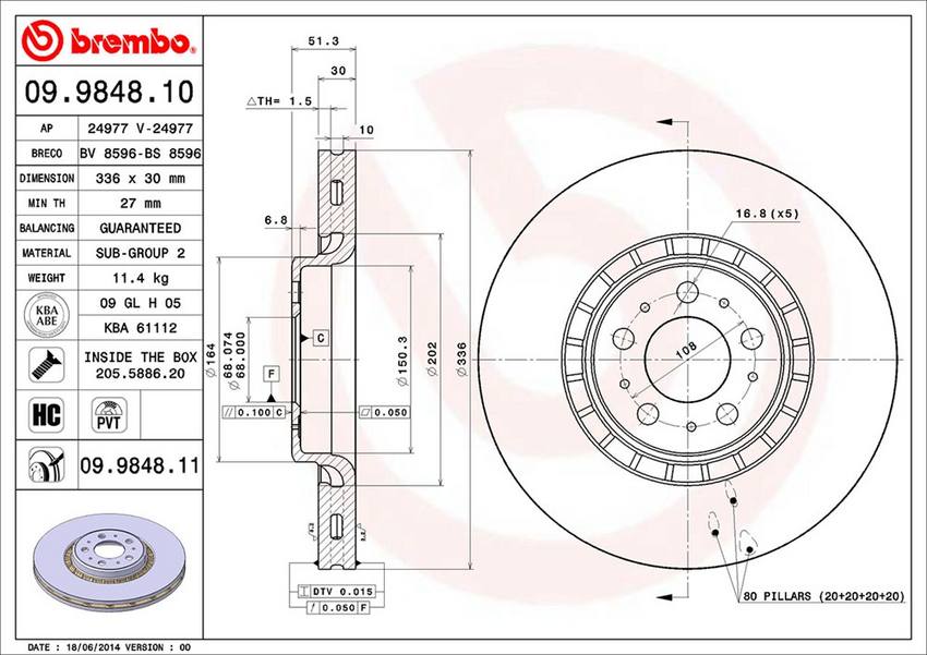 Volvo Brembo Disc Brake Rotor - Front (336mm) 30657301